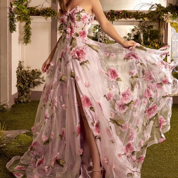 Andrea and Leo Dresses & Skirts - STRAPLESS ORGANZA BALL GOWN WITH FLORAL PRINT AL1035